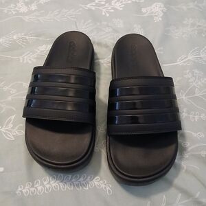 adidas Black Gloss-Strip Slide Sandals
